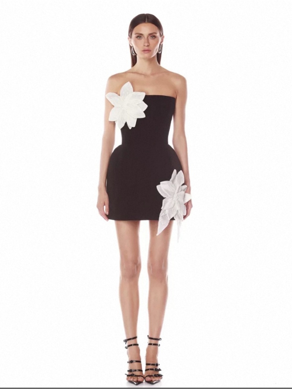 NEW Bronx and Banco Jasmine Maraya Mini Dress in Black & White with White Floral - Picture 4 of 16